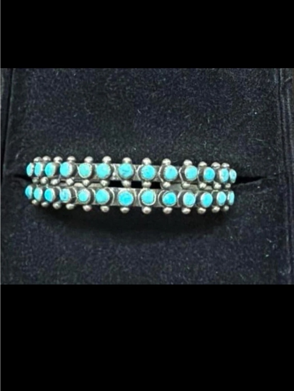 vintage Native sterling silver double-row "snake-eye" turquoise cuff - Picture 7 of 11